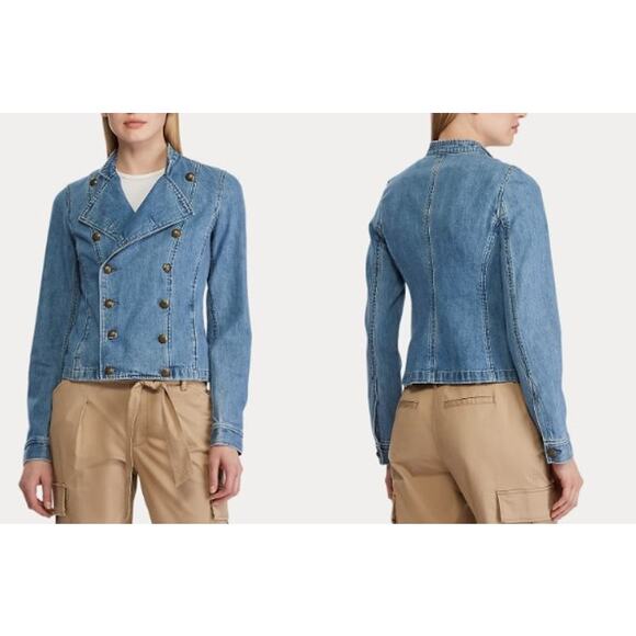 Lauren Ralph Lauren Denim Officer’s Jacket Women’s Size 12 Indigo Wash Blue - Picture 2 of 10